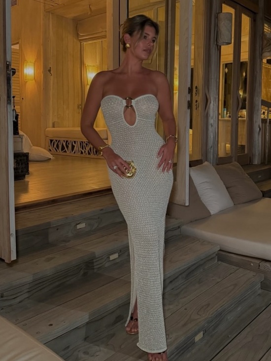 Monday Swimwear Dresses & Skirts - Monday Swimwear MONTEGO BANDEAU DRESS IVORY LUREX LACE CROCHET